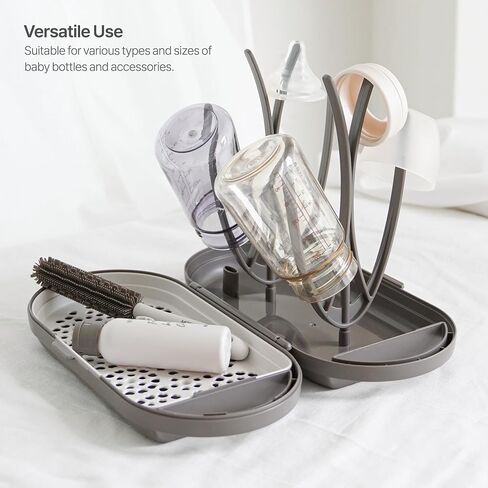 MOTHER-K Travel Baby Bottle Drying Rack with Bottle Brush & Soap Dispenser, Baby Essentials for Travel (Brown) in Kuwait