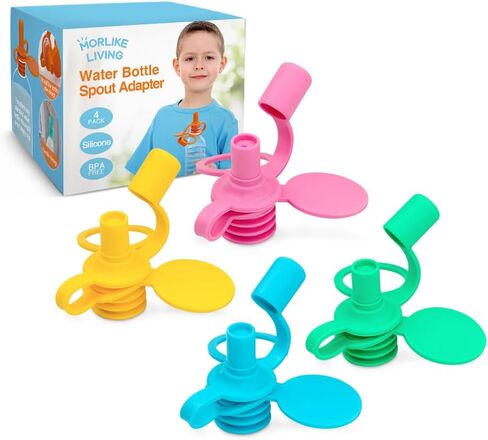 Morlike Living Water Bottle Spout Adapter, Silicone Baby Water Bottle Adapter for Toddlers, Protects Kids Mouth - No Spill & BPA Free (Mix - 4 Pack) | Protect Kids Mouth, No Spills, Food Grade Silicone, Fit Most Standard Water Bottle, Toddler Travel Essen in Saudi Arabia