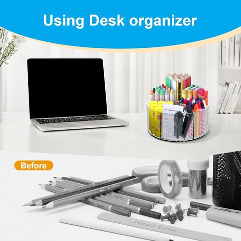 Acrylic Pen Holder 360 Degree Rotating Clear Pencil Organizer with 6 Compartments Art Supply Kids Crayon Marker Spinning Storage Rack for School Home Office in Kuwait