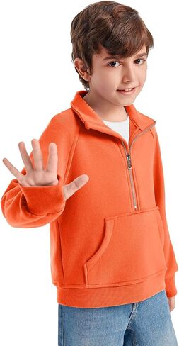Haloumoning Boys Thumb Hole Sweatshirts Half Zipper Long Sleeve Fleece Pullover with Pockets 5-14 Years in Saudi Arabia