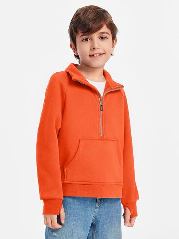 Haloumoning Boys Thumb Hole Sweatshirts Half Zipper Long Sleeve Fleece Pullover with Pockets 5-14 Years in Saudi Arabia