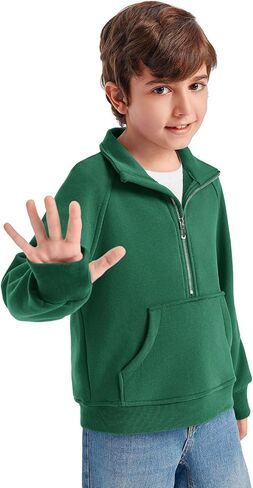 Haloumoning Boys Thumb Hole Sweatshirts Half Zipper Long Sleeve Fleece Pullover with Pockets 5-14 Years in Saudi Arabia