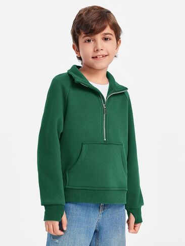 Haloumoning Boys Thumb Hole Sweatshirts Half Zipper Long Sleeve Fleece Pullover with Pockets 5-14 Years in Saudi Arabia