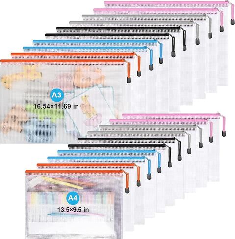Mesh Zipper Pouch,Waterproof Zipper Bags,18pcs Document Folders,for Puzzle Board Game Storage,for School Office Supplies. in Saudi Arabia