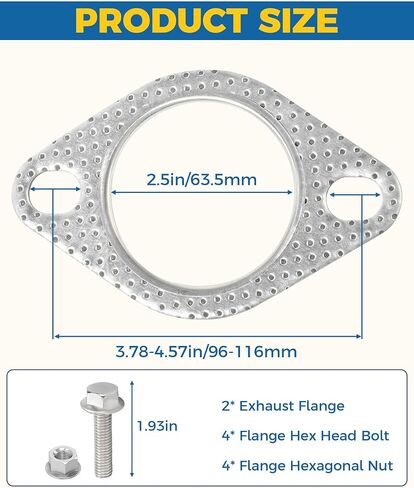 2PCS Exhaust Gasket,Exhaust Flange Gasket,Catalytic Converter Gasket,Car Accessories Exhaust Flange,Exhaust Flange Repair Kit with Bolts & Nuts,Muffler Gasket,Replaces #120-06310-0002 (2.5inch) in Saudi Arabia