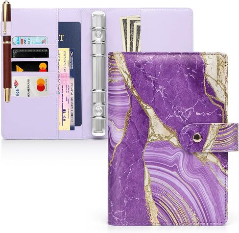 Toplive A6 Refillable Notebook Binder PU Leather 6 Ring Budget Binder Organizer for A6 Filler Paper, Loose Leaf Personal Planner Binder Cover, Marble Purple in Saudi Arabia