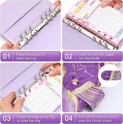 Toplive A6 Refillable Notebook Binder PU Leather 6 Ring Budget Binder Organizer for A6 Filler Paper, Loose Leaf Personal Planner Binder Cover, Marble Purple in Saudi Arabia