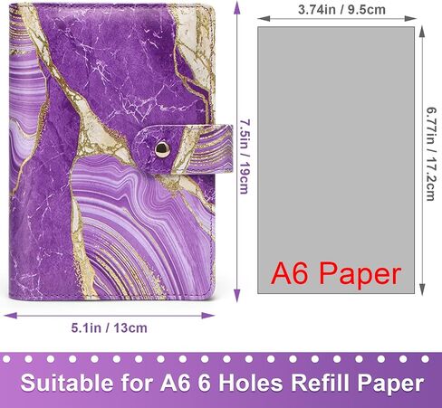 Toplive A6 Refillable Notebook Binder PU Leather 6 Ring Budget Binder Organizer for A6 Filler Paper, Loose Leaf Personal Planner Binder Cover, Marble Purple in Saudi Arabia