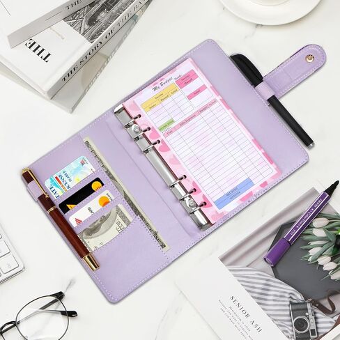 Toplive A6 Refillable Notebook Binder PU Leather 6 Ring Budget Binder Organizer for A6 Filler Paper, Loose Leaf Personal Planner Binder Cover, Marble Purple in Saudi Arabia