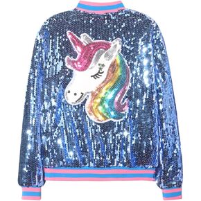 WELAKEN Unicorn Sequin Jacket for Girls Kids Toddler Sparkle Zipper Bomber Jacket with Pockets