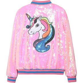 WELAKEN Unicorn Sequin Jacket for Girls Kids Toddler Sparkle Zipper Bomber Jacket with Pockets in Saudi Arabia