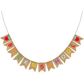 Back to School Banner Decorations, Burlap Back to School Banner Apple, Prestrung School Opening Banner, Colorful Back to School Banner, First Day of school Banner Sign for Classroom, Office, Home
