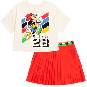 Disney Minnie Mouse Girls Boxy Drop Shoulder T-Shirt and Pleated Skort Toddler to Big Kid Sizes (3T - 10)