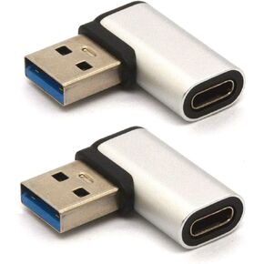 PIIHUSW Left Angled USB C to USB 3.0 Adapter, 90 Degree USB 3.0 A Male to USB C Female Adaptor USB Type C to USB Coverter Connector for USB C Cable, Hubs 2Pcs (Left/ Black)