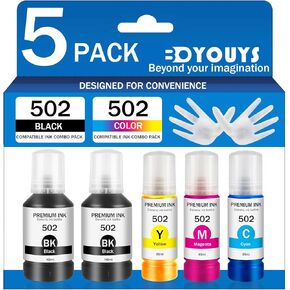 502 Ink Refill bottles (5 Pack) Replacement for 502 Ink Bottles for Ecotank ET-2760 ET-2850 ET-3850 ET-3760 ET-4760 ET-4850 2850 2760 3760 ET-3830 ET-3843 ET-2750 ET-3750 ET4750 ET-15000 Printer