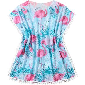 Milumia Girl's Printed Mesh Beach Coverups Ruffle Trim Swimsuit Swimwear Cover Up
