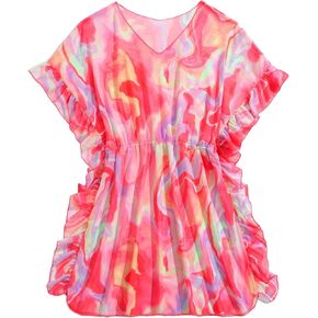Milumia Girl's Printed Sheer Beach Coverups Ruffle Trim Swimsuit Swimwear Cover Up