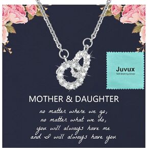Sterling Silver Necklace for Women, S925 Double Circle Pendant Necklaces with Cubic Zirconia, Dainty Interlocking Silver Pendant Necklaces Jewelry Gifts for Women Mother Girls Birthday