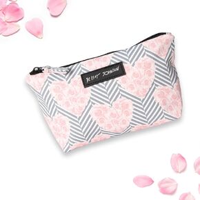 Betsey Johnson 8.5 Inch Zipper Cosmetic Pouch Small Toiletry Bag Lightweight Durable Polyester Organizer with Inner Zipped Pocket Good For Makeup Accessories and Travel Needs (Stripe Roses)