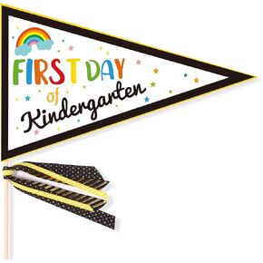 First Day of Preschool Kindergarten Flags, Kindergarten Banner with Ribbons Pennant Banner Flags First Day of One Grade Sign Kindergarten Flag Stick for First Day of School Decorations