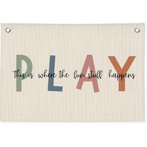 Playroom Wall Decor, Boho Classroom Decorations, Kids Room Decor Canvas Banner Wall Hanging Banner Flag, This is Where All The Fun Stuff Happens Banner