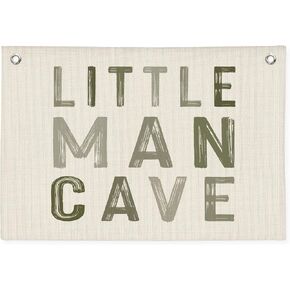 Little Man Cave Decor for Nursery, Sage Green Canvas Banner, Wall Hanging Banner Flag Decor for Nursery Playroom Toddler Room, Boys Kids Room Decor