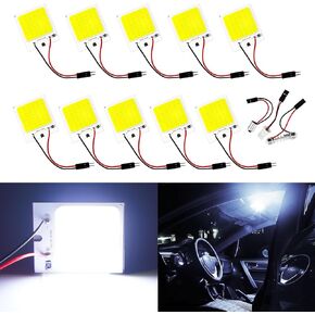 Qasim LED Dome Light 12V COB 48-SMD Auto Car Interior LED Panel Light, Reading Plate Light, Roof Ceiling, Map Lamp with BA9S T10 Festoon Adapters(Pack of 10)