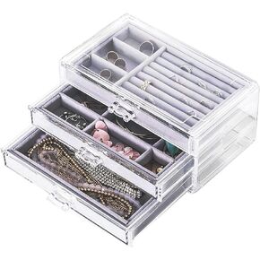 منظم مجوهرات أكريليك CQ مع 5 أدراج صندوق مجوهرات أكريليك شفاف هدية للنساء والرجال والأطفال والفتاة الصغيرة حامل عرض قرط مخملي قابل للتكديس للأقراط وسوار وقلادة، بيج in Kuwait