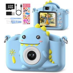 Kids Dinosaur Camera for 3-8 Years Old Toddlers Childrens Boys Girls Christmas Birthday Gifts Selfie Digital Toy Camera with 32GB Card Purple