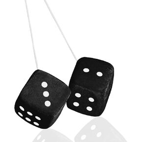 1Pair Black Fuzzy Plush Dice with White Dots, 2.75 Inches Classic Vintage Soft Square Car Dice for Mirror, Retro Cool Car Accessories for Automotive Interior Mirrors Hanging Ornament Decoration