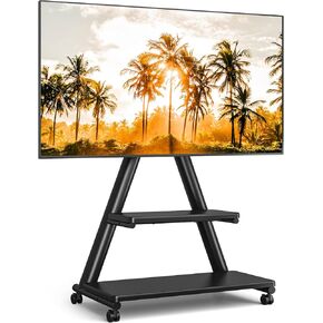 TVON Rolling TV Stand for 43-80" TVs up to 150lbs, Portable TV Stand on Wheels with Enhanced Triangular Design, Height Adjustable Mobile TV Stand with Swivel/Tilt/Dual Shelves for Indoor/Outdoor Use
