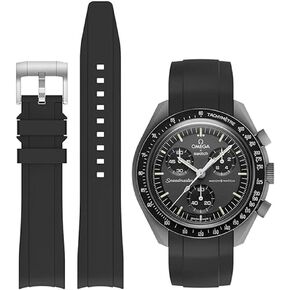 WatchBands 20mm for Moonswatch Watch,Curved No Gap Silicone Strap,Compatible with Omega X Swatch Moonswatch Speedmaster Watch,Swatch Omega Moonswatch Speedmaster Watch Replacement Strap for Women Men