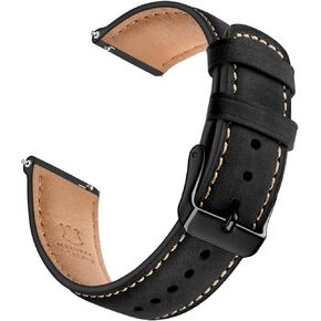 SUNFWR Quick Release Leather Watch Band 18mm 20mm 22mm 24mm for Men Women, Vintage Genuine Leather Strap for Samsung Galaxy Watch 6/Classic/Gear S3/Garmin/Huawei/Timex Watch Bands