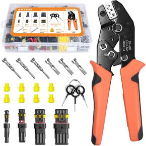 ANTOM 356PCS Automotive Connector Kit - 26 Sets of 1/2/3/4 Pin Waterproof Wire Connectors with Crimping Tool - Ideal for Motorcycle, Car,Wiring Connectors