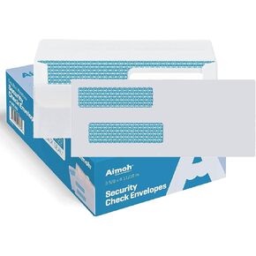 Aimoh 500#8 Double Window Self Seal Security Envelopes - for Business Checks, QuickBooks & Quicken Checks, Size 3 5/8 x 8 11/16 Inches - Checks Fit Perfectly - Not for Invoices, 500 Count (30180)