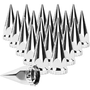 33mm x 4 3/4" Chromed Spike Lug Nuts Covers Thread-On,ABS Chrome Plastic Caps Pointed Screw On Lug Nut Cover for Semi Trucks, Pack of 40 PCS