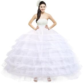 Crinoline Underskirt for Women 6 Hoop Petticoat Floor Length Ball Gown Hoop Skirt for Quinceanera Wedding Party Prom Dress White