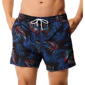 NIMENJOJA Mens 5" Swim Trunks with Compression Liner Stretch Board Shorts Quick Dry Zipper Pockets Beach Shorts