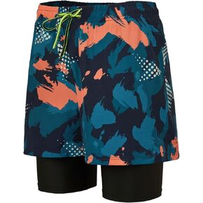 KANAV Mens Swim Trunks with Compression Liner 2 in 1 Quick-Dry Swim Shorts Lined Board Shorts (No Pockets)