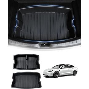 2024 Newest Tesla Model 3 Rear Trunk Organizer Custom Fit for Model 3 Highland Accessories Trunk Storage Bins Upper & Lower Dual Layer Container Grocery Box Waterproof ABS Material Black in Kuwait