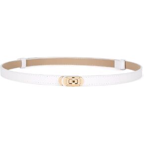 Women Skinny Leather Belt for Dresses Thin Adjustable Waist Belt for Women Jeans Coats with Alloy Turn Lock Buckle