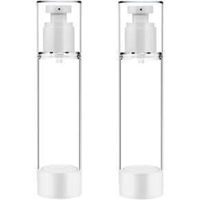KEAIYYJ Travel Pump Bottles Airless Small Mini Lotion Dispensers Empty Vacuum Refillable Cosmetic Containers Hand Face Wash Foundation Skin Care Cream Serums, 50 ml/1.7 oz, 2 Pack
