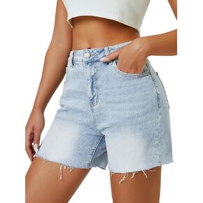 Womens High Waist Jean Shorts Wide Straight Leg Microelastic Long Denim Mom Shorts