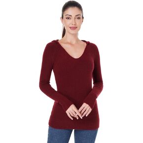 AmélieBoutik Women Hooded V Neck Raglan Long Sleeve Sweater Knit Top