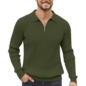 Men's Quarter Zip Up Sweater Slim Fit Mock Neck Long Sleeve Casual Ribbed Knit Sweater