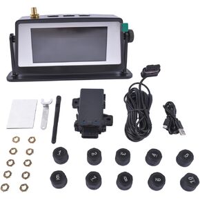 نظام مراقبة ضغط الإطارات RV TPMS - شاشة + 10 أجهزة استشعار مضادة للسرقة + معزز EEZ-RV-TPMS10B EEZTire-TPMS10ATCB (0-210 رطل لكل بوصة مربعة -4~185 درجة فهرنهايت)