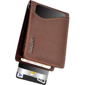 KAIFONG Men's wallet Top Grain Leather Wallet for men Slim Minimalist with RFID Blocking-ID Window-Photo Holder Front Pocket Wallet