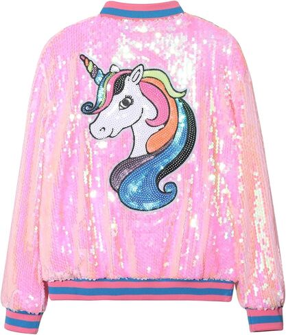 WELAKEN Unicorn Sequin Jacket for Girls Kids Toddler Sparkle Zipper Bomber Jacket with Pockets in Kuwait