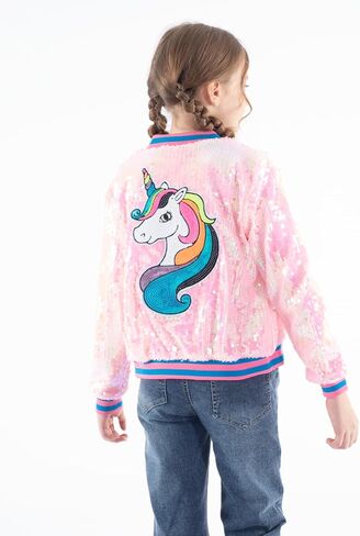 WELAKEN Unicorn Sequin Jacket for Girls Kids Toddler Sparkle Zipper Bomber Jacket with Pockets in Kuwait