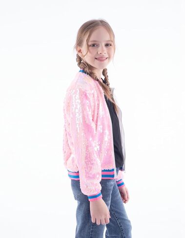 WELAKEN Unicorn Sequin Jacket for Girls Kids Toddler Sparkle Zipper Bomber Jacket with Pockets in Kuwait